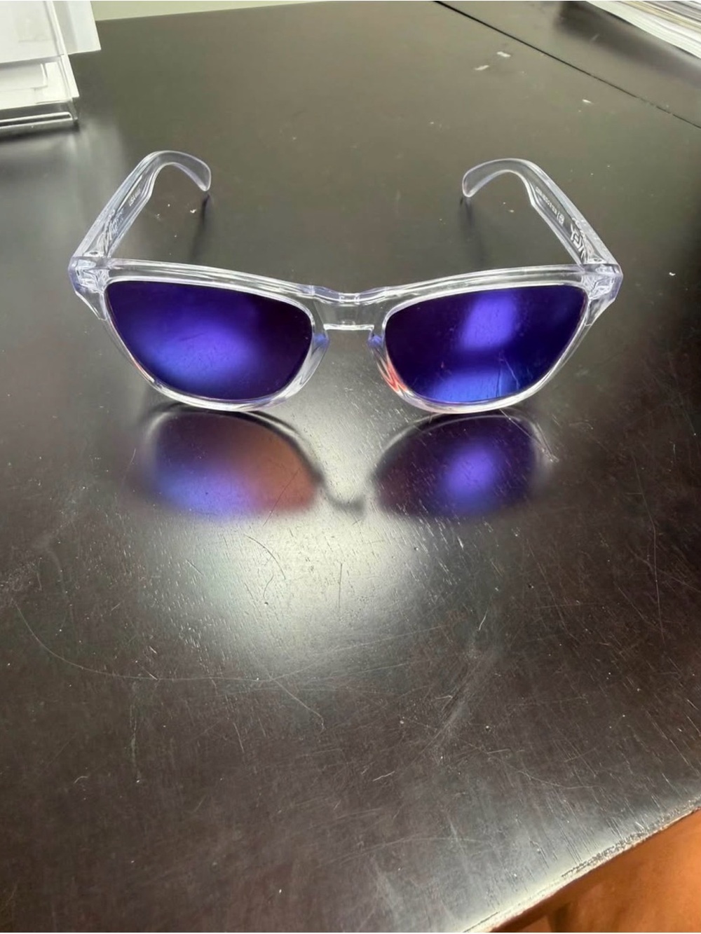 Oakley Kids Clear Frame Sunglasses with Purple Mirrored Lenses